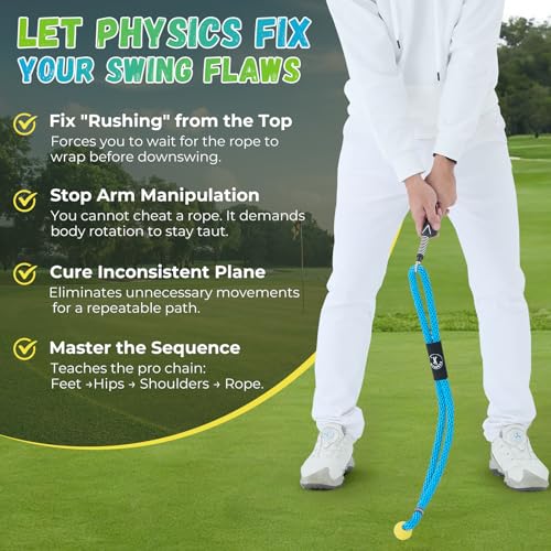 Golf Rope Swing Trainer, Professional Golf Swing Rope Training Aid to Improve Speed, Tempo, Rhythm, Flexibility and Strength, Golf Warm-Up Practice Equipment for Golfers of All Levels - color: Black-A