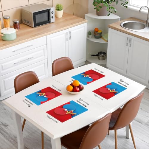 Erosebridal Ping-Pong 12x18 Inch Placemats Set of 4, Ball Games Sport Place Mat for Kids Boys Ping-Pong Lovers, Ball Pat Heat Resisting for Dining Kitchen Table, Simple Athletics Table Mats - color: Blue Red