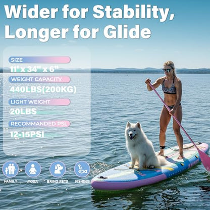 AKSPORT 11' Inflatable Stand-Up Paddle Board with Upgraded SUP Accessories Kit | Extra Wide 34" Design | Non-Slip Deck | Premium SUP Board for Adults & Youth of All Levels