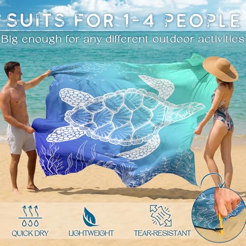 BYDOLL Beach Blanket Waterproof Sandproof Large Sand Free,78''X81''/10'X9' Oversized Sandless Lightweight Blanket Picnic Mat for Beach Travel Camping Hiking with Stakes - color: Sea Turtle, size: 78"X81"