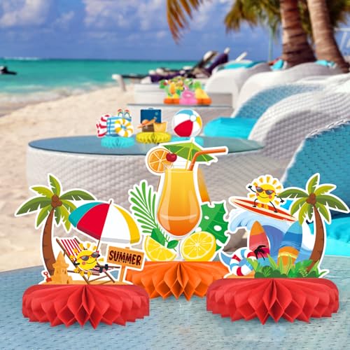 Beach Party Decorations Kit - Beach Themed Honeycomb Centerpieces and Table Decor for Summer & Pool Party Decorations - style: SUMMER