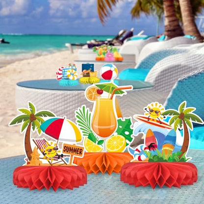 Beach Party Decorations Kit - Beach Themed Honeycomb Centerpieces and Table Decor for Summer & Pool Party Decorations - style: SUMMER
