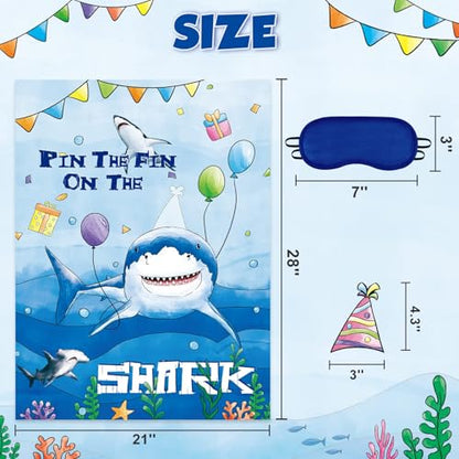 WERNNSAI Pin The Fin on The Shark Party Games - Shark Birthday Decorations Under The Sea Party Game Poster with 24 Pcs Stickers for Kids Birthday Family Classroom Activities - style: Shark