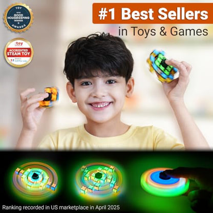 TOSY Magnet Fidget Spinner Glow - 16 Blocks, 3in1 Toy: Transformable Fidget Spinner, Infinity/Puzzle Cube, Easter Basket Stuffers Gift for Kids/Adults, Glowing STEM Sensory Stress Relief - color: Glow B