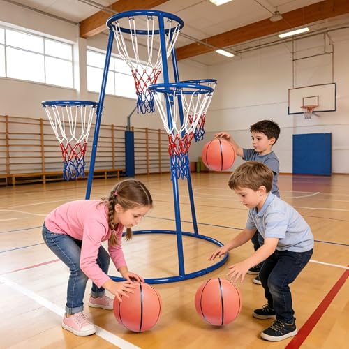 Garvee 4 Hoop Basketball Set for Toddlers, Indoor & Outdoor Play, Preschool Toy for Ages 3+, Includes 4 Basketballs and Air Pump, Fun Basketball Game for Kids