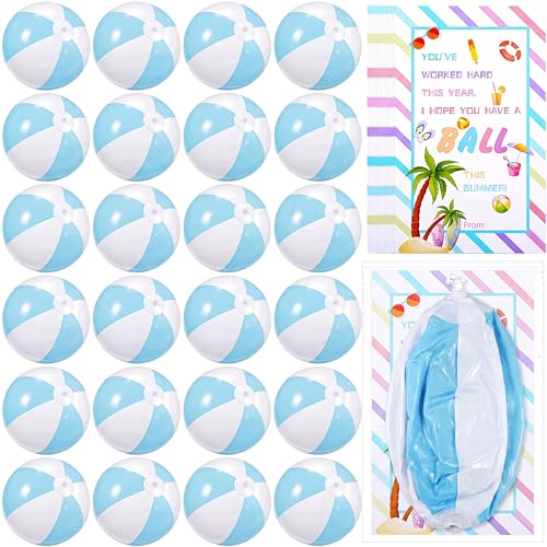 MiniInflat 24 Set End of Year Classroom Students Gifts from Teacher 10 Inch Inflatable Beach Balls Bulk Jumbo Big Beach Balls for Kids Summer Swimming Party Favor Water Games Supplies - color: Blue,White