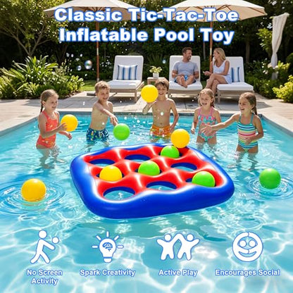 Pool Games Set- Tic-Tac-Toe Inflatable Pool Toys with 10 Balls Fun Summer Swimming Pool Party Beach Lawn Outdoor Camping Party Float Game Water Ball Toys for Adults Teens Kids 2-10 Players - color: Blue and Red