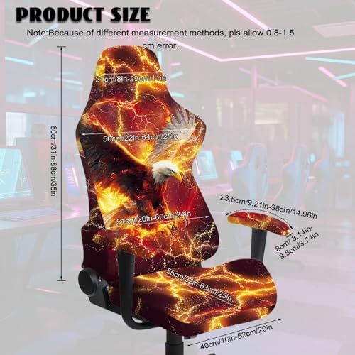 Eagle Print 4Pcs Gaming Chair Cover Set Dust-Proof Stretchable Computer Office Chair Cover with Armrest Covers Universal Fit for Desk/Swivel/Rotating Chairs Protector Machine Washable - color: Orange - Eagle