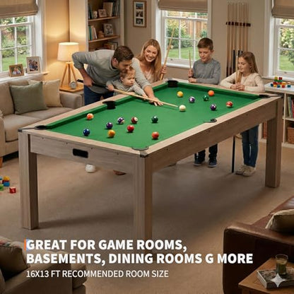 Garvee 7FT 3 in 1 Pool Table with Dining & Table Tennis Top, Multi-Game Table with Accessories (Balls, Cues, Ping Pong),Convertible Billiards and Table Tennis,HDF Wood Grain Finish & Chrome Accents - color: Green