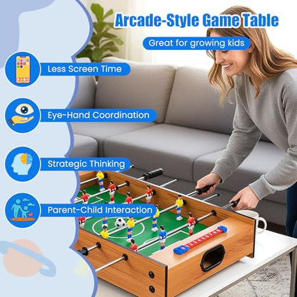 Giantex Multi Game Table, 2 in 1 Combo Mini Game Tables Top w/Soccer, Slide Hockey, Wood Foosball Game Table Top w/Footballs, Perfect for Game Rooms, Arcades, Bars, Parties, Family Night