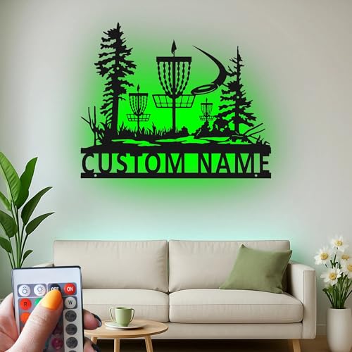 Custom Disc Golf Basket Led Light Metal Wall Art Personalized Gift for Disc Golfers Game Room Decor 2