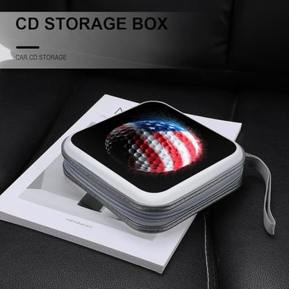 Bold And Bright Patriotic Golf Ball CD Case DVD Storage Case Portable for Car Home Travel