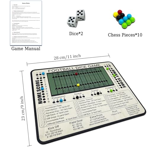 Football Dice Board Game – Football Board Game, Wooden Tabletop Game with Scoring Track, 11"x9" Perfect for Family Gatherings, Adult Parties Giving
