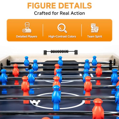 48-inch Foosball Table, Soccer Game Table for Adults, Competition Sized Soccer Table for Home, Office, or Game Room, Family Game Night with 2 Balls, Hard Laminated Surface
