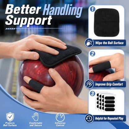 RAINFLOW 18PCS Bowling Accessories for Men Women - 1PC Bowling Ball Bag,1PC Towel and 16PCS Thumb Tape,Black BowlingBall Cleaner and Polisher