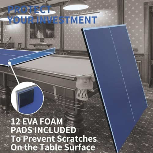 9ft Blue Mid Size Ping Pong Conversion Top Foldable Portable Table Tennis Table Top for Indoor Games