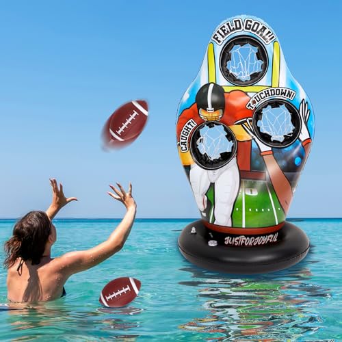 Justforjoyful Pool Football Games for Kids Water Inflatable Football Target Floats Swimming Toss Throwing Training Game for Summer Party Beach Outdoor Indoor Yard Family Birthday Gift