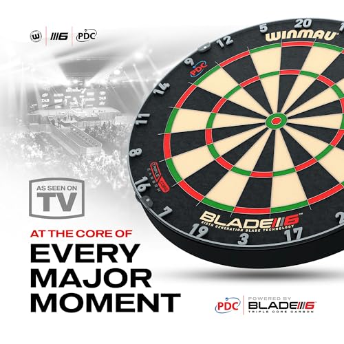 WINMAU Professional Bristle Dartboard - PDC Tournament Board with Official Tournament Specifications - Available in Blade 6 Single, Dual, Triple Core & Blade X Generations