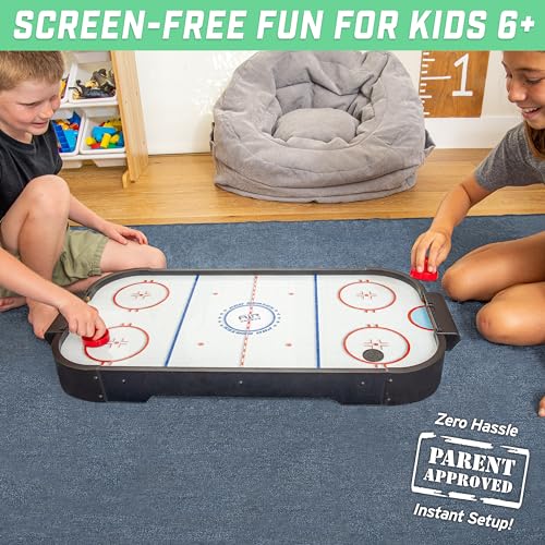 GoSports 30 Inch Table Top Air Hockey Game for Kids - Portable, Battery Operated Game Table - Black - color: Black