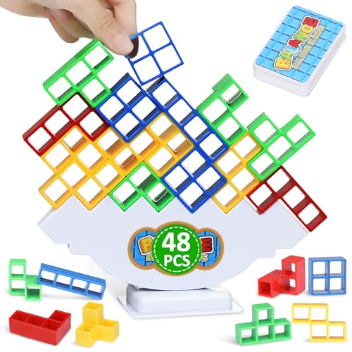 Rachan 48 Tetra Tower Balance Stacking Blocks Game, Fun Balance Board Game Building Blocks, Educational Gift for Kids - color: 48 Multicolor