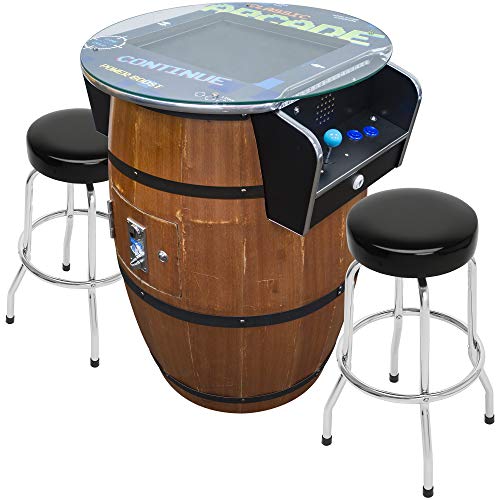 Creative Arcades Full-Size Commercial Grade Wine Barrel Style Pub Arcade Machine | Standard/Medium/Large | Classic Games | 2 Sanwa Joysticks | 2 Stools (Large, 60 Game, 19" Screen, Woodgrain) - color: Woodgrain, size: Large, 60 Game, 19" Screen
