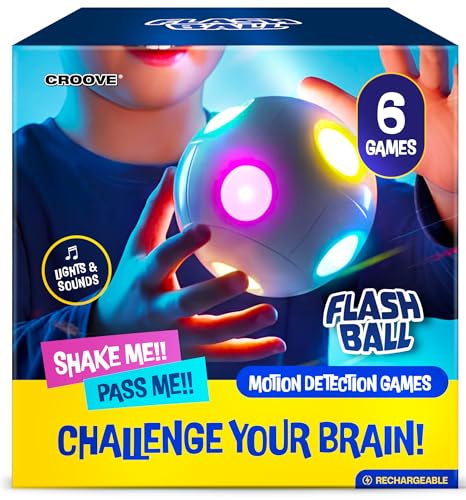 Croove Handheld Light-Up Brain & Memory Action Ball - 6 Fun Fast-Paced Games for Kids - Rechargeable - Gifts for Kids - Boys Toys Age 8-10 - Coolest Electronic Memory Game for Ages 7 8 9 10 11 12 13