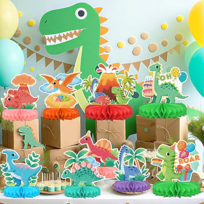 Dinosaur Birthday Party Supplies Kit - Dinosaur Themed Table Decorations with Honeycomb Centerpiece for Splendid Dinosaur Birthday Party Decorations - style: Dinosaur