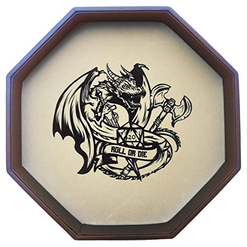 Fantasydice - ROLL OR DIE- Dice Tray - 11.5" Octagon - for Dice, Board Games, Tabletop RPGs Like D&D (DND) 3.5 and 5e, Call of Cthulhu, Pathfinder,Shadowrun and Other Roleplaying Games