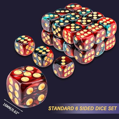 24 of Pack 16MM 6 Sided Dice Set,Two Colours D6 Game Dice Set, 6 Sided Standard Dices for Yahtzee, Bunco or Teaching Math,with Portable Dice Pouch(Red and Green) - color: 16mm Red and Green