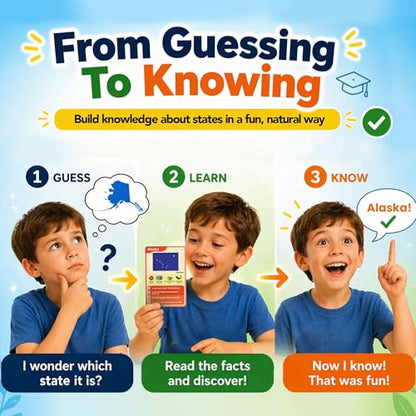 Quokka Who Guess It Better USA States – Educational Game with Visual Clues, Geography Learning Card Set, 50 Cards, Screen-Free Travel Game for Kids Ages 6+ - color: Usa