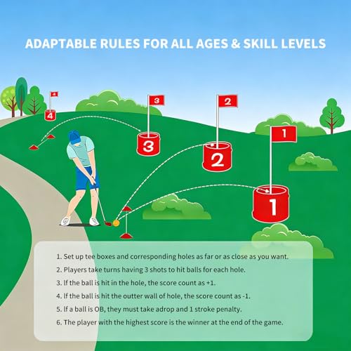 6 Hole Backyard Game Golf for Family and Adults,Portable Golf Course Practice for Yard,Beach,Park, Camping,and Outdoor Fun (2 Adjustable Clubs)