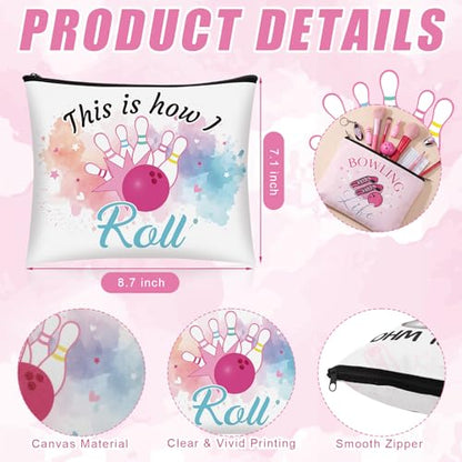 9 Pcs Bowling Makeup Bag Cosmetic Bag Bowling Lover Gifts Sport Ball Accessories Zipper Pouch Sport Party Favors for Women Coach Travel Player (Elegant) - style: Elegant