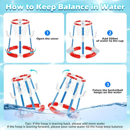 Pool Basketball Hoop, Floating Pool Toy for 3 4 5 6 7 8 9 Years Old Kids Ring Game with 4 Balls 8 Rings & Pump Outdoor Swimming Pool Basketball Games Water Play Toy Family Party for Kids Adults - style: Without Backboard