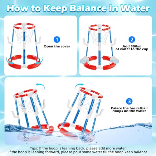 Pool Basketball Hoop, Floating Pool Toy for 3 4 5 6 7 8 9 Years Old Kids Ring Game with 4 Balls 8 Rings & Pump Outdoor Swimming Pool Basketball Games Water Play Toy Family Party for Kids Adults - style: Without Backboard