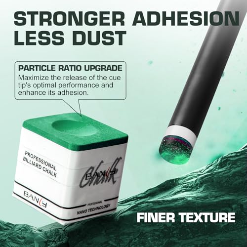 Banly Pool Cue Chalk, Nano Technology Billiard Chalk for Professional Tournament Standard, Low Dust, Super Dense, Suitable for Snooker/Pool/8-Ball - color: Green-1pc