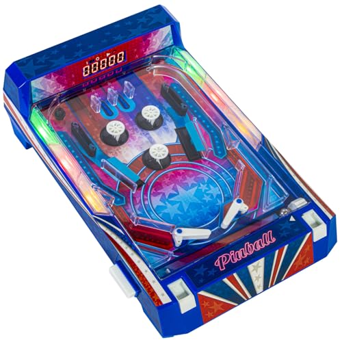 Merchant Ambassador Retro Arcade Electronic: Pinball - Tabletop Game, Vibrating Bumpers, LED Lights, Sound Effects, 1 Player, Ages 6+ - style: Pinball
