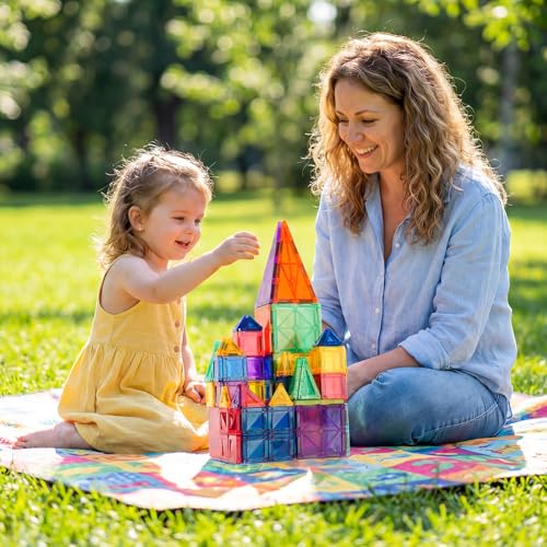NEOROD Magnetic Tiles Travel Set - 72 PCS Regular & Mini Mixed Building Tiles - STEM Educational Toys for Toddlers & Kids - Portable Storage Box for Outing - Birthday Gift for Boys Girls - style: mixed-72pcs