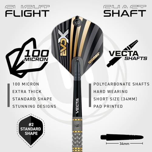 Winmau Michael Van Gerwen MvG EvoX Professional Darts Set - 90% Tungsten Darts with Flights & Shafts - Precision Grip Barrels for Steel Tip & Soft Tip Darts - Available in 18g - 24g Weights - size: 22.5G - Steel Tip