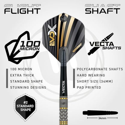 Winmau Michael Van Gerwen MvG EvoX Professional Darts Set - 90% Tungsten Darts with Flights & Shafts - Precision Grip Barrels for Steel Tip & Soft Tip Darts - Available in 18g - 24g Weights - size: 22.5G - Steel Tip