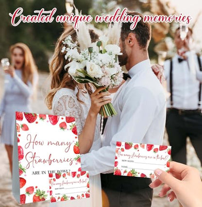 Strawberry Baby Shower Games, Strawberry Decorations for Bridal Shower, Guess How Many Strawberries Are in the Jar, Party Games & Activities 50 Cards and Sign - size: 5" x 7"
