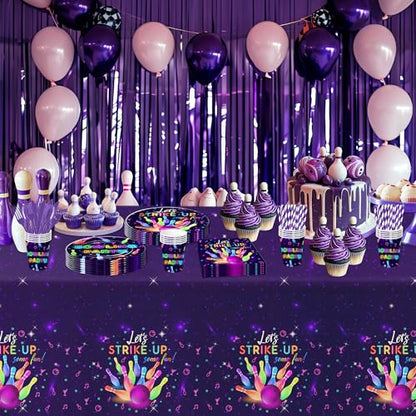 Bowling Party Decorations Dinnerware, Strike Up Some Fun Bowling Ball Birthday Party Supplies Tableware, Paper Plate, Napkin, Tablecloth, Disposable Fork, Serves 24