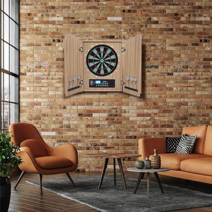 TsoLay Electronic Dartboard, Decorative Dart Board Cabinet Set with Auto-Scoring LCD Cricket Display, Dart Withdrawal Eliminate Points and Voice Prompt Function, for Family Game Rooms