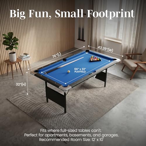 Hathaway Fairmont Folding Pool Table for Family & Home Use Includes Full Set of Billiard Balls, Cues, Chalk, Triangle and Carrying Bag, Portable Space-Saving Table