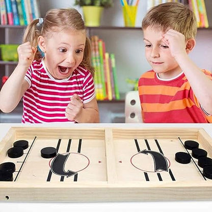 moopok Fast Sling Puck Game - Fast Action Super Foosball Table Desktop Battle Slingshot Wooden Air Hockey Board Game -Guaranteed Fun for Family Game Night or Friends Party - size: (Standard) Medium