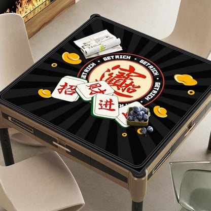 Mahjong Mat, Non-Slip Noise Reducing Game Mat, 31.5 Inch Mahjong Table Mat,Mahjong Mat with Cloth Bag and Carton Storage,Suitable for Mahjong, Dominoes, Solitaire and Other Games. (Rich-Black) - color: Rich-black