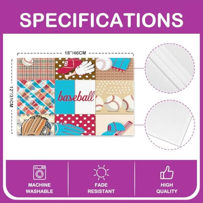 Feelyou Baseball Table Place Mats Boys Girls Sports Game Washable Fabric Decoration Table Mats Placemat Baseball Gaming Placemat Kitchen Dining Table 18"x12" Bedroom Decor Plaid Blue Brown Table Mats