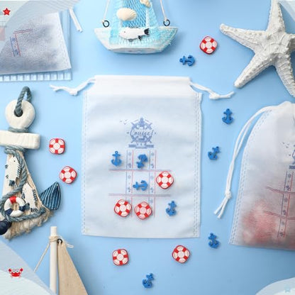 Sotiff 36 Set Cruise Party Favors Tic Tac Toe Game Bulk Includes 360pcs Mini Anchors Lifebuoy Wood Pieces 36pcs Drawstring Bag Kid Party Gift for Nautical Themed Birthday Supplies - style: Nautical Themed