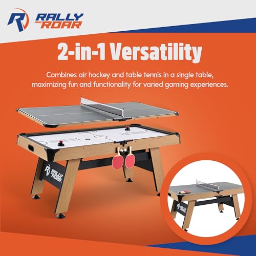 Rally and Roar 72 Inch Air Hockey Table with LED Scorer and Table Tennis Top