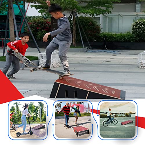 Kids Jumping Ramp for Skateboard, Bike, Scooter, BMX, RC Car and Dirt Bike, 42.91 in, Red - color: Red, size: L300