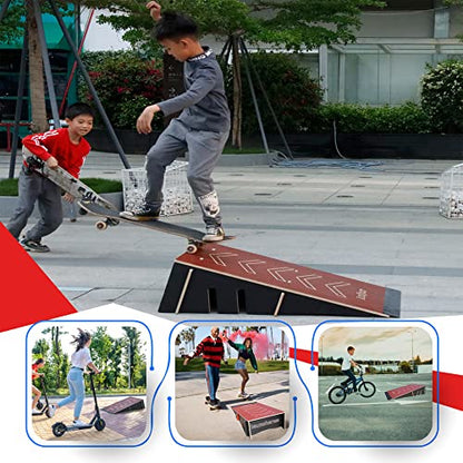Kids Jumping Ramp for Skateboard, Bike, Scooter, BMX, RC Car and Dirt Bike, 42.91 in, Red - color: Red, size: L300